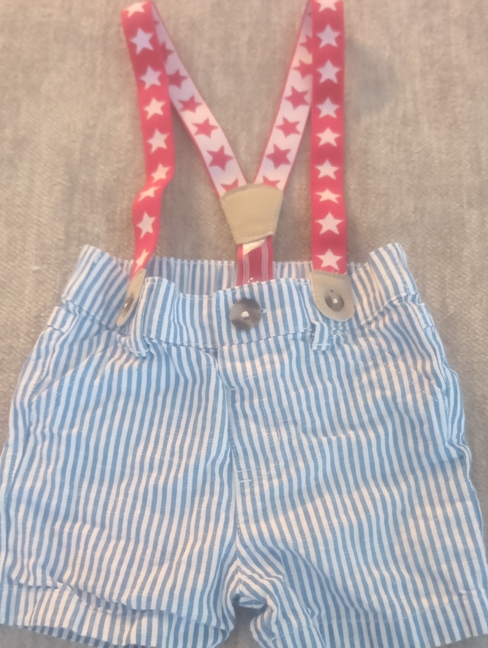 Blue & White Shorts with Red Star Suspenders Cat & Jack 18 Months Patriotic